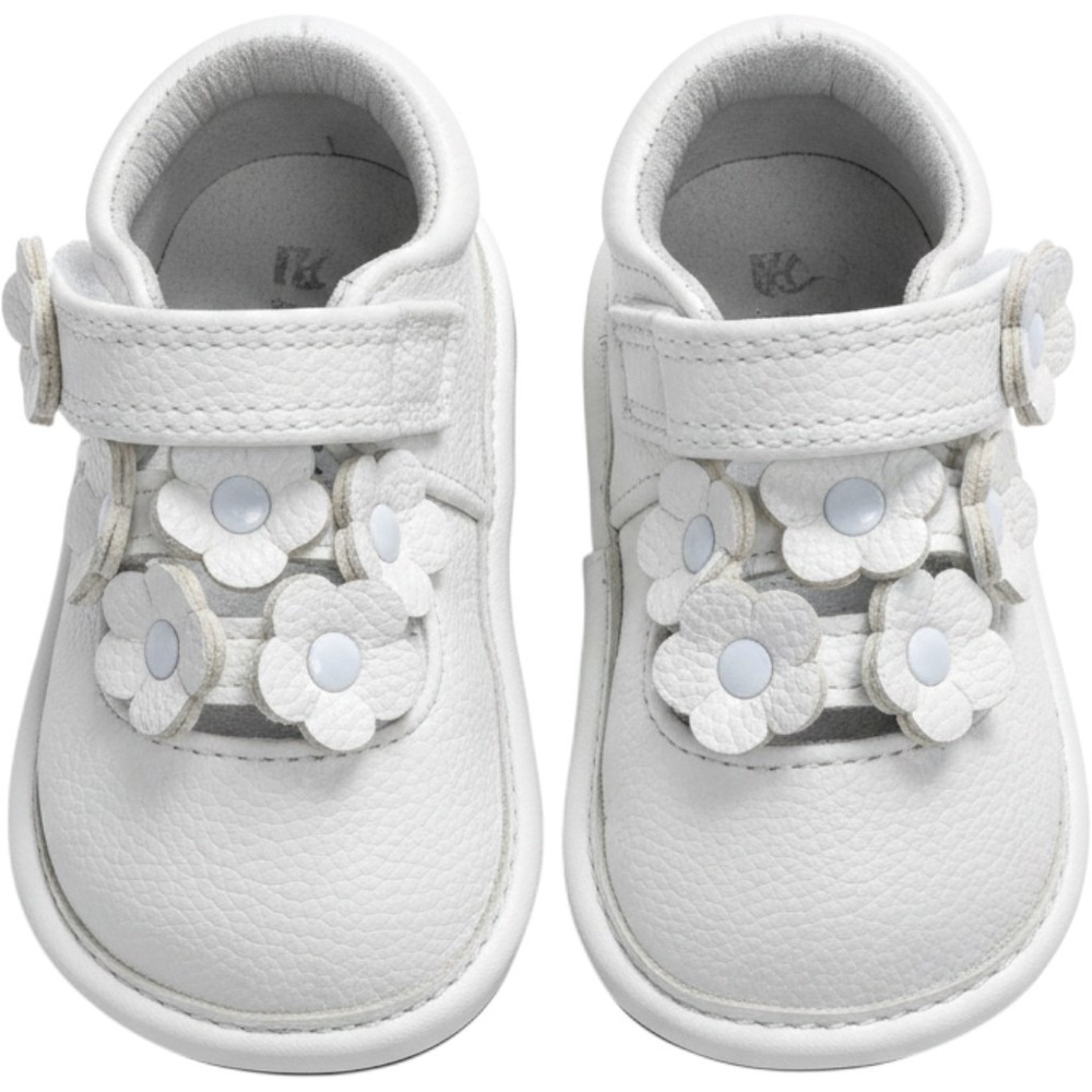 Jack & Lily My Shoes White Leather Floral Mary Jane Baby Shoes 12-18 Months